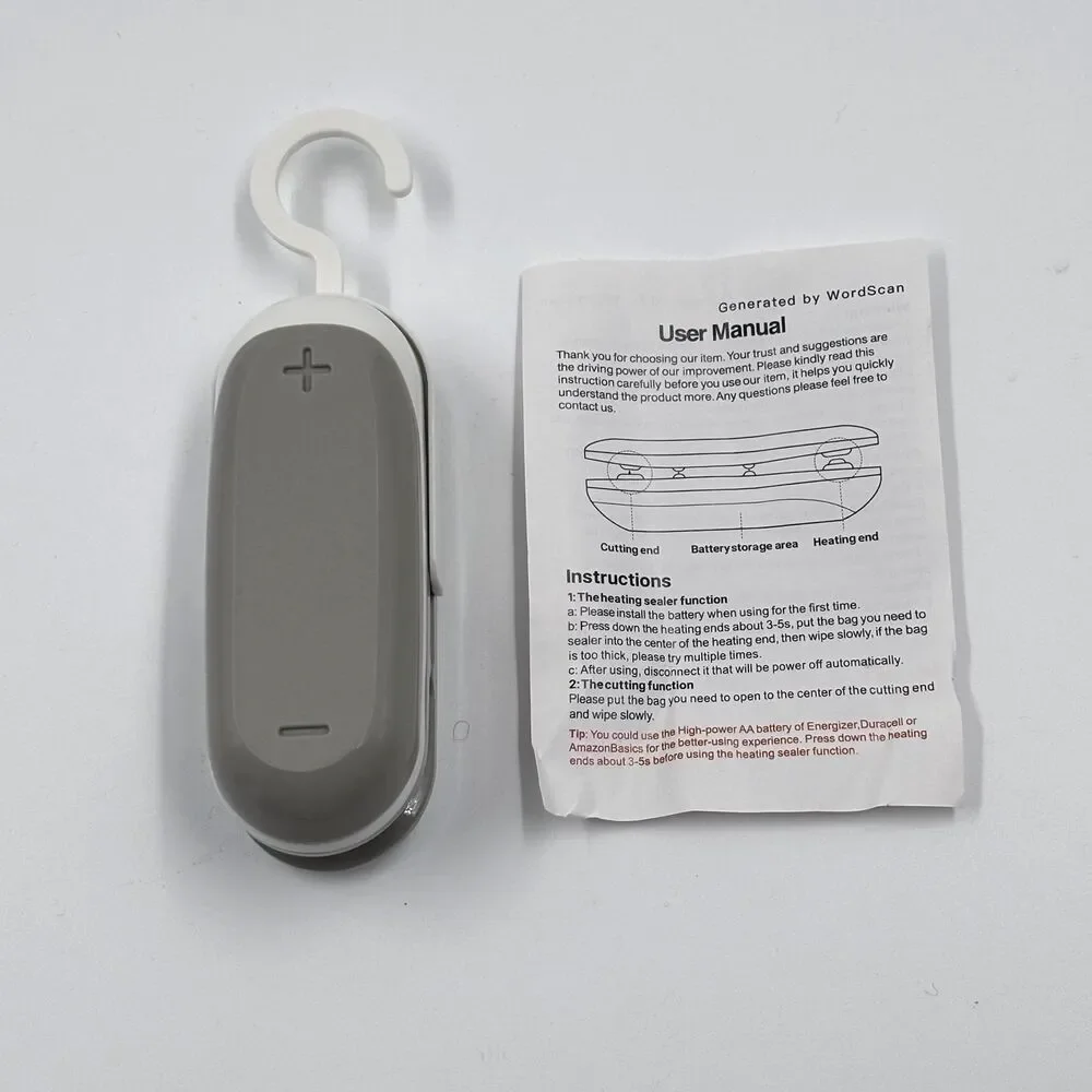 2-in-1 Mini Portable Heat Bag Sealer & Cutter Gray White Handheld